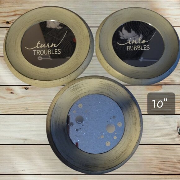 Set of 3 - Turn Troubles Into BUBBLES - Decorative Bathroom Mirrors - Wall Decor - Picture 1 of 3